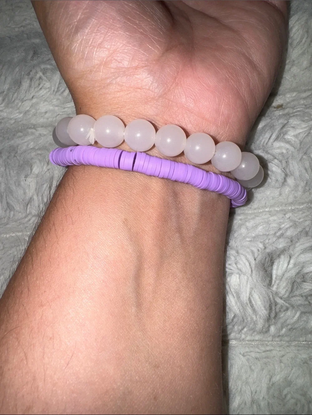 Kids Stretch Bracelet Set - White & Lavender Beads